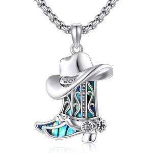 URONE Cowboy Necklace 925 Sterling Silver Cowgirl Boot Hat, Western Jewelry Gif